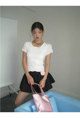 Back slit bow ribbed short sleeve tee