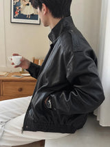 ASCLO Mono High Neck Leather Blouson (2color)