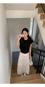 Work White Ribbon Long Skirt