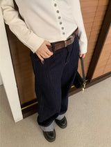 Penny Red Stitch Raw Wide Denim Pants