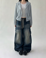 Catwashing Side Finch String Banding Wide Denim Pants