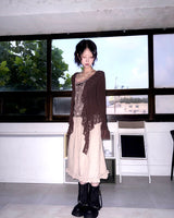 (2color) Line Flower Ruffle Hem Skirt