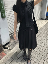 Monday Office Ball Stud Pleated Midi Skirt