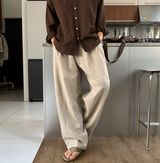 ノーメイスバックバンディングツータックリネンワイドパンツ