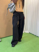 ブラック ハイボタンアップ ワイド パンツ