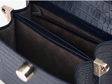 LAZEL MINI CROC shoulder leather bag / Wani Navy