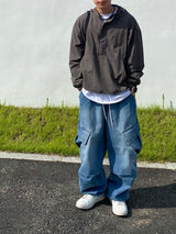 Washing diagonal balloon cargo denim pants 2C