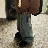 Car banding pintuck vintage washing cargo denim pants