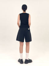 3RD リオーダーヒップポケット刺繍ブラックデニムショーツ ロング code 25106