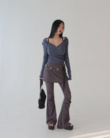Hood Diagonal Snap Button Wrap T-Shirt