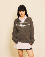 LOGO HOODIE KNIT ZIP-UP ( CHARCOAL )