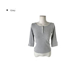26SS★ [MADE] Oeun Round Button Three Quarter Sleeve T-Shirt