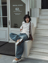 Drain embossed washed balloon denim pants