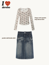 pocket midi denim skirt
