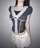 floral puff lace tee (3colors)
