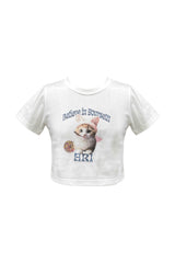 RABBIT CAT CROP T-SHIRT