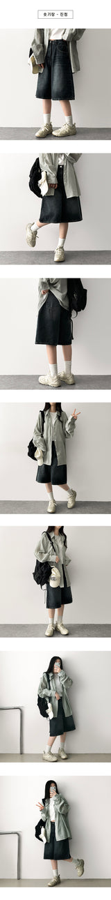 Shumi waistband denim wide Bermuda shorts [Short & basic choice]