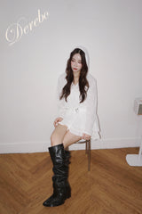 White Hood Pullover Belt One-Piece Dress Top