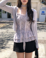 Bay Ruffle Check Cardigan Set