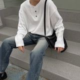 WE button point henley neck warmer waffle tea (4 colors)