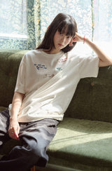 26SS★ ドローステッチ刺繍半袖Tシャツ