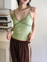 Keyless color combination lace ribbed bustier tank top