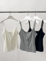 New lace ボタンスリムノースリーブTシャツ