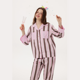 Pink Contrast Stripe Pajama Set