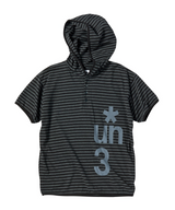 Symbol Stripe Henley Hood Crop Short Sleeve Black