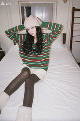 Tree Stripe V-neck Long Sleeve Knitwear