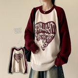 Duka heart color matching Nagrang boxy fit round knit