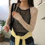 ロマンティックボートネックフリルリブシアーニットロングスリーブ (5 Colors)