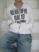 Vintage Graphic Lettering Two-Way Zip Hoodie (3c)