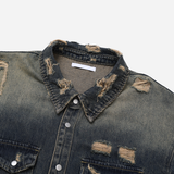 Groot damage denim short-sleeved shirt