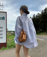 [BELLIDE MADE/Blocked sunlight] フェアリーサーチャーオーバーサイズフィットストライプシャツ