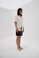 Linen crinkle half shirt, Ivory