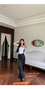 Embo bead wide banding casual pants
