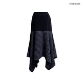 (2color) Wool Check Unbalanced Flare Midi Skirt