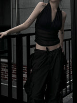 halterneck mesh shirring top
