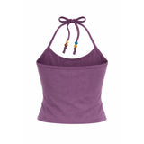 Beads Pigment Halter Neck Sleeveless Purple