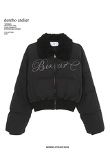 Black beads wool collar short padded coat