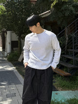 Waffle diagonal button crop long-sleeve t-shirt