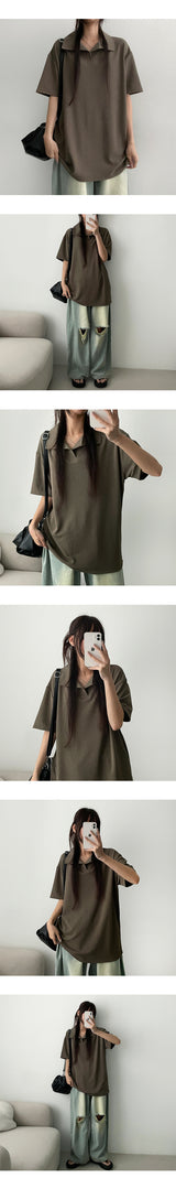 Nibble Open Collar Knitwear Short-Sleeved T-shirt