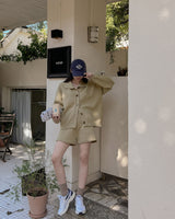 Knit cardigan & short pants set up