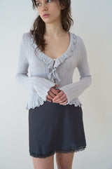 T/T Frill collar ribbed cardigan - soft blue