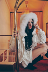 FOX FUR DOWN JACKET white