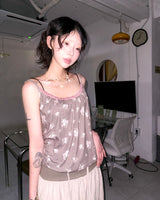 (2color) Ditsy Flower Lace Shirring Sleeveless Top