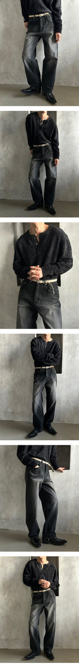 [BASIC ITEM] ブラックウォッシングワイドデニムパンツ