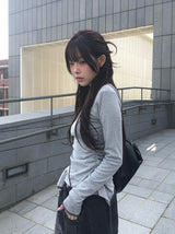 ペンシルレイヤードアンバランスカラーマッチングラインTシャツ