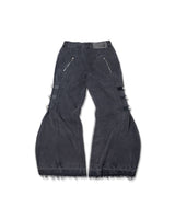 MULTI BUCKLE WASHED GREY DENIM PANTS